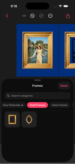 Frame and sticker library in DUMP with polaroid and film border options